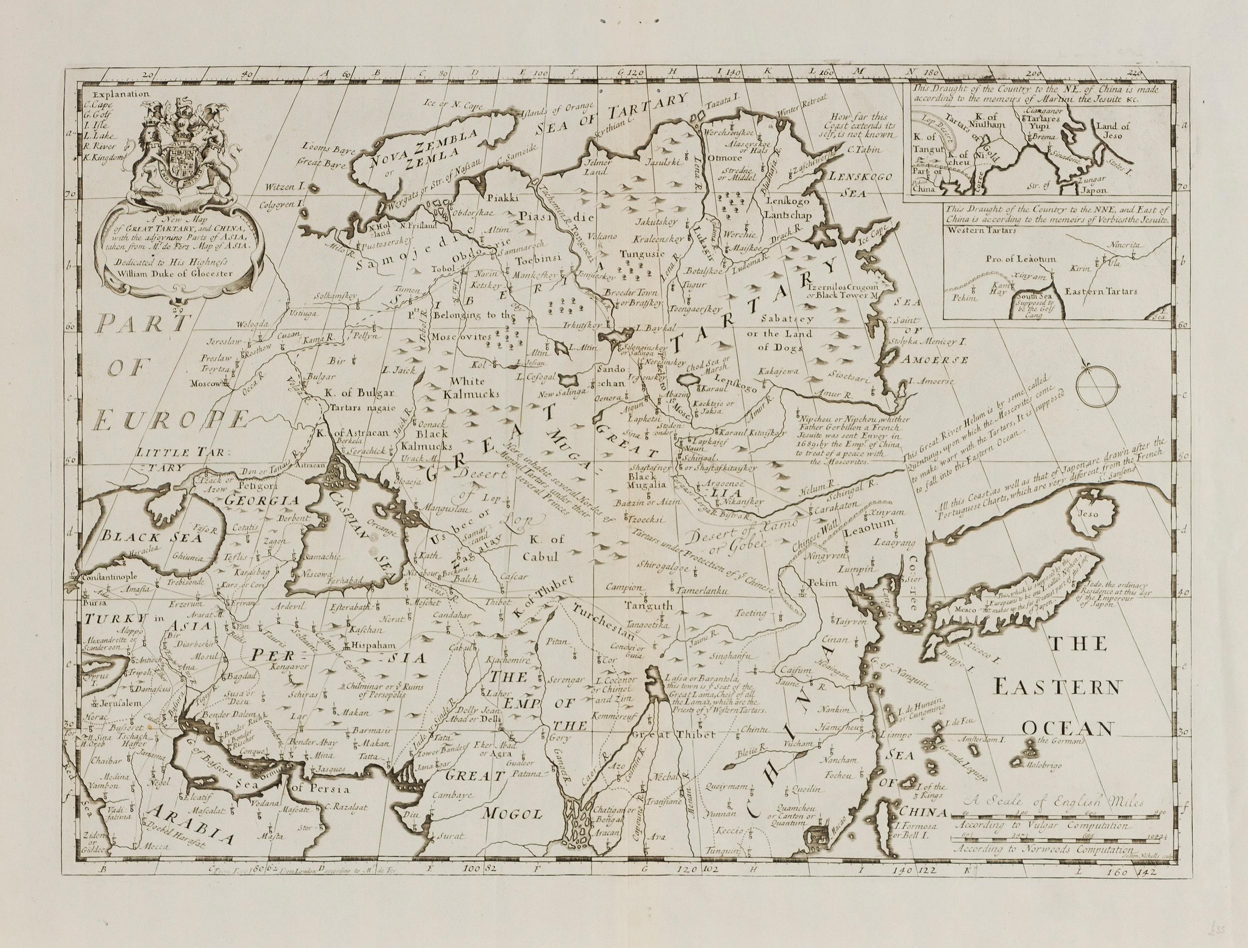 Antique map Great Tartary and China 18th century engraved William Duke of Gloucester cartouche